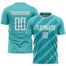 Load image into Gallery viewer, Custom Aqua White Sublimation Soccer Uniform Jersey
