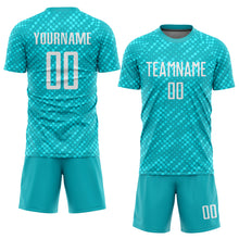 Load image into Gallery viewer, Custom Aqua White Sublimation Soccer Uniform Jersey
