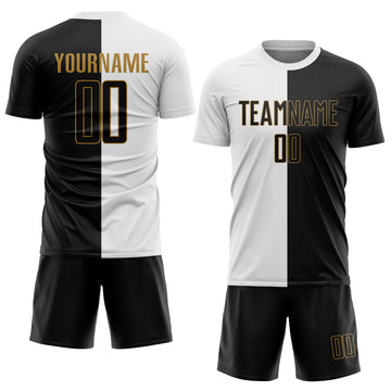 Custom White Black-Old Gold Sublimation Split Fashion Soccer Uniform Jersey