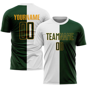 Custom White Green-Gold Sublimation Split Fashion Soccer Uniform Jersey