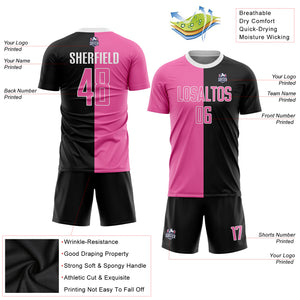 Custom Black Pink-White Sublimation Split Fashion Soccer Uniform Jersey