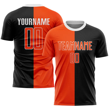 Custom Black Orange-White Sublimation Split Fashion Soccer Uniform Jersey