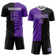 Load image into Gallery viewer, Custom Black Purple-White Sublimation Split Fashion Soccer Uniform Jersey
