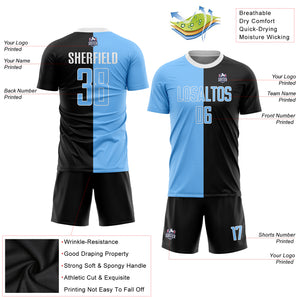 Custom Black Light Blue-White Sublimation Split Fashion Soccer Uniform Jersey