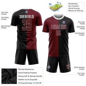 Custom Black Crimson-White Sublimation Split Fashion Soccer Uniform Jersey