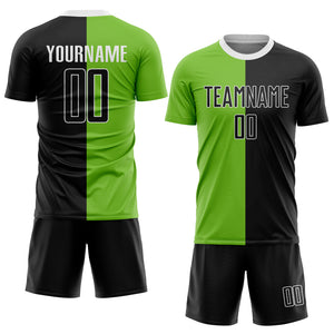 Custom Neon Green Black-White Sublimation Split Fashion Soccer Uniform Jersey