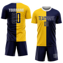 Load image into Gallery viewer, Custom Gold Navy-White Sublimation Split Fashion Soccer Uniform Jersey
