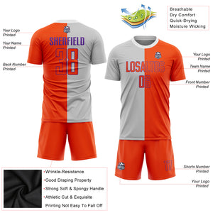 Custom Gray Orange-Purple Sublimation Split Fashion Soccer Uniform Jersey