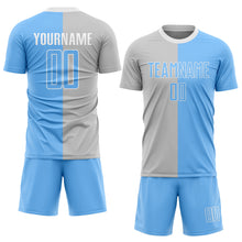 Load image into Gallery viewer, Custom Gray Light Blue-White Sublimation Split Fashion Soccer Uniform Jersey
