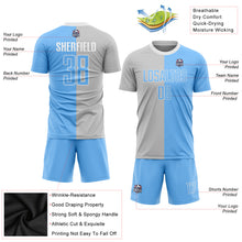 Load image into Gallery viewer, Custom Gray Light Blue-White Sublimation Split Fashion Soccer Uniform Jersey
