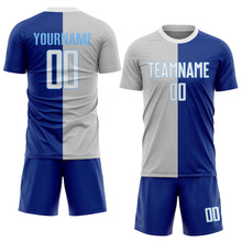Load image into Gallery viewer, Custom Royal White-Gray Sublimation Split Fashion Soccer Uniform Jersey
