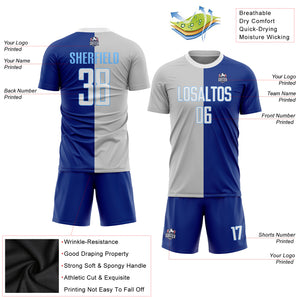 Custom Royal White-Gray Sublimation Split Fashion Soccer Uniform Jersey