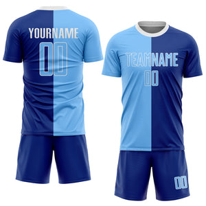 Custom Royal Light Blue-White Sublimation Split Fashion Soccer Uniform Jersey