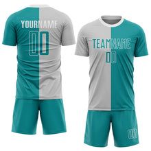 Load image into Gallery viewer, Custom Gray Teal-White Sublimation Split Fashion Soccer Uniform Jersey
