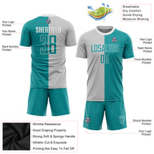 Load image into Gallery viewer, Custom Gray Teal-White Sublimation Split Fashion Soccer Uniform Jersey
