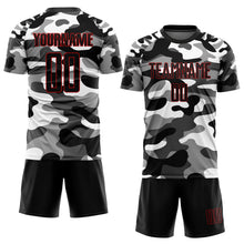 Load image into Gallery viewer, Custom Camo Black-Red Sublimation Salute To Service Soccer Uniform Jersey
