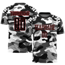 Load image into Gallery viewer, Custom Camo Black-Red Sublimation Salute To Service Soccer Uniform Jersey
