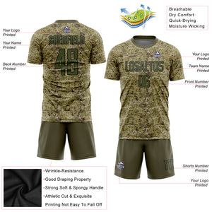 Custom Camo Olive-Black Sublimation Salute To Service Soccer Uniform Jersey