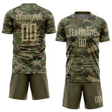 Load image into Gallery viewer, Custom Camo Vegas Gold-Olive Sublimation Salute To Service Soccer Uniform Jersey
