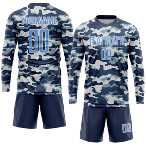 Custom Camo Light Blue-Royal Sublimation Salute To Service Soccer Uniform Jersey