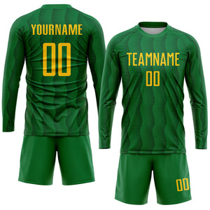 Custom Kelly Green Gold Sublimation Soccer Uniform Jersey