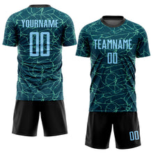 Load image into Gallery viewer, Custom Teal Light Blue-Black Sublimation Soccer Uniform Jersey

