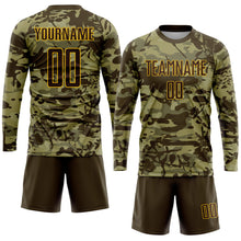 Load image into Gallery viewer, Custom Camo Brown-Gold Sublimation Salute To Service Soccer Uniform Jersey
