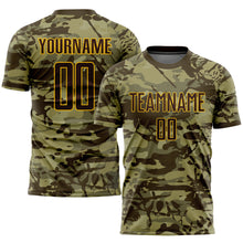 Load image into Gallery viewer, Custom Camo Brown-Gold Sublimation Salute To Service Soccer Uniform Jersey
