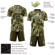 Load image into Gallery viewer, Custom Camo Olive-White Sublimation Salute To Service Soccer Uniform Jersey
