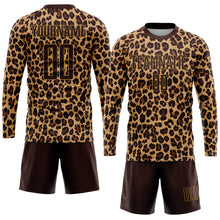 Load image into Gallery viewer, Custom Brown Brown-Old Gold Sublimation Leopard Soccer Uniform Jersey
