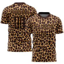 Load image into Gallery viewer, Custom Brown Brown-Old Gold Sublimation Leopard Soccer Uniform Jersey
