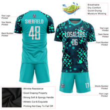 Load image into Gallery viewer, Custom Aqua White-Navy Sublimation Soccer Uniform Jersey
