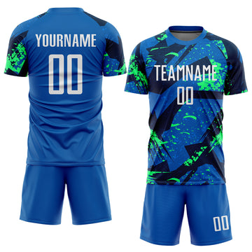 Custom Royal White-Neon Green Sublimation Soccer Uniform Jersey