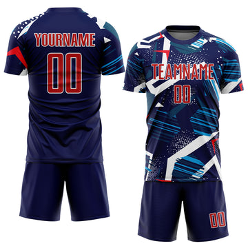 Custom Navy Red-White Sublimation Soccer Uniform Jersey