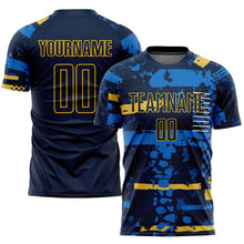 Load image into Gallery viewer, Custom Navy Navy-Gold Sublimation Soccer Uniform Jersey
