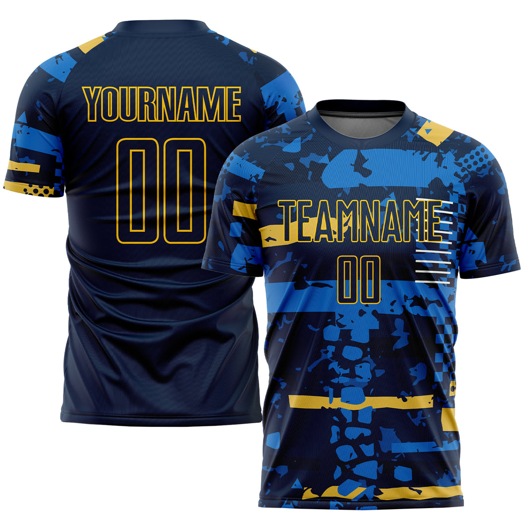 Custom Navy Navy-Gold Sublimation Soccer Uniform Jersey