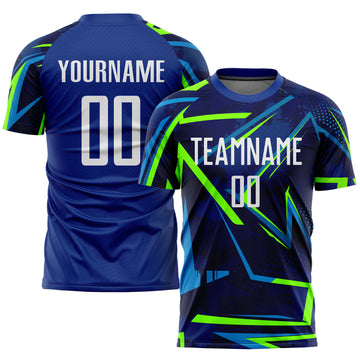 Custom Royal White-Neon Green Sublimation Soccer Uniform Jersey