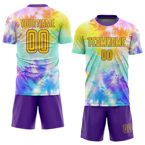 Custom Tie Dye Gold-Purple Sublimation Soccer Uniform Jersey