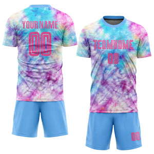 Custom Tie Dye Pink-Light Blue Sublimation Soccer Uniform Jersey