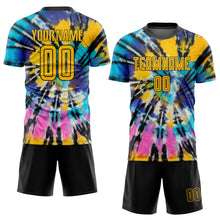 Load image into Gallery viewer, Custom Tie Dye Gold-Black Sublimation Soccer Uniform Jersey
