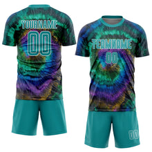 Load image into Gallery viewer, Custom Tie Dye Teal-White Sublimation Soccer Uniform Jersey
