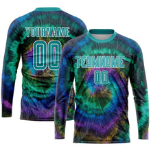 Load image into Gallery viewer, Custom Tie Dye Teal-White Sublimation Soccer Uniform Jersey
