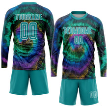 Load image into Gallery viewer, Custom Tie Dye Teal-White Sublimation Soccer Uniform Jersey
