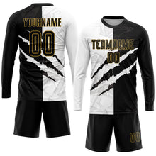 Load image into Gallery viewer, Custom Graffiti Pattern Black-Old Gold Scratch Sublimation Soccer Uniform Jersey
