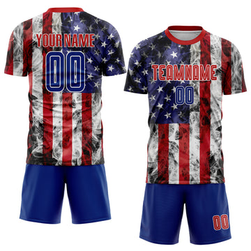 Custom White Royal-Red American Flag Fashion Sublimation Soccer Uniform Jersey