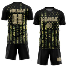 Load image into Gallery viewer, Custom Camo Vegas Gold-Black American Flag Fashion Sublimation Salute To Service Soccer Uniform Jersey
