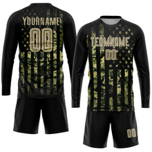 Load image into Gallery viewer, Custom Camo Vegas Gold-Black American Flag Fashion Sublimation Salute To Service Soccer Uniform Jersey
