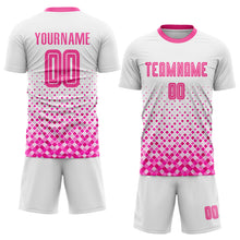 Load image into Gallery viewer, Custom White Pink Sublimation Soccer Uniform Jersey
