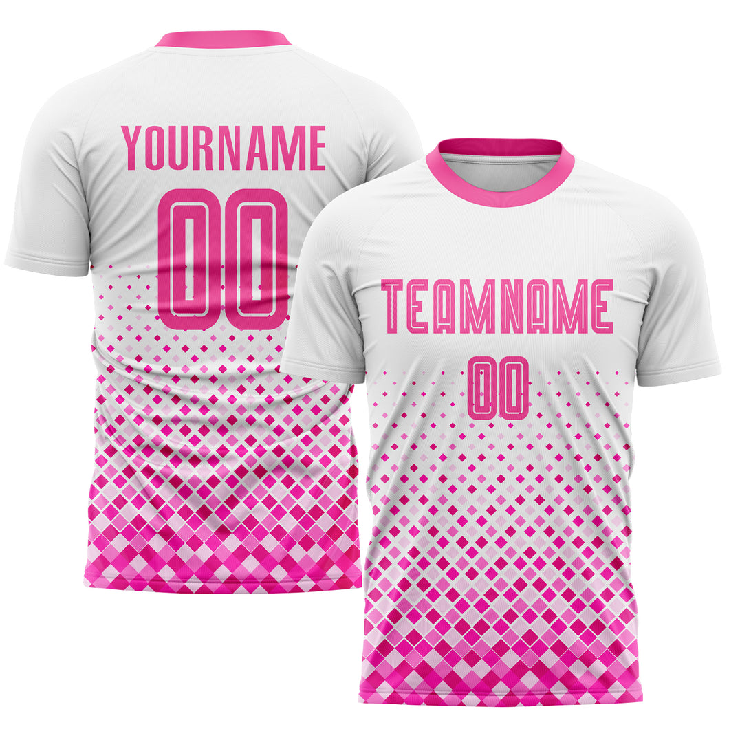 Custom White Pink Sublimation Soccer Uniform Jersey