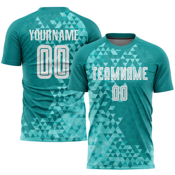 Custom Teal White Third Sublimation Soccer Uniform Jersey